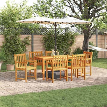 vidaXL Tuin Eettafel Set 7 st Bruin Massief Acacia Hout, Verzenden, Nieuw