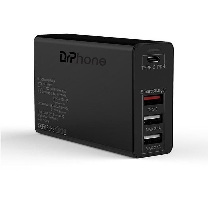 DrPhone WL20 100W 4-Poort USB C Adapter PD 3.0 100W +, Telecommunicatie, Mobiele telefoons | Telefoon-opladers, Nieuw, Verzenden