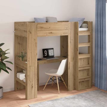 vidaXL Stapelbedframe met Bureau met plank Artisan Eiken 75, Verzenden, Nieuw