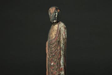 Antique Jizo Bosatsu Standing Statue on Lotus Base -