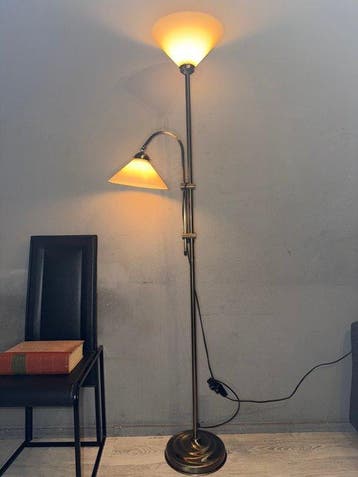 Staande lamp - Messing, Glas - Verstelbaar tot 176 cm!