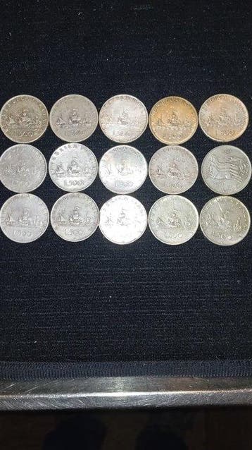 Italië, Republiek 500 Lire argneto (15 monete) (Zonder