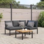 vidaXL 3-delige Loungeset met kussens aluminium zwart, Verzenden, Nieuw, Loungeset