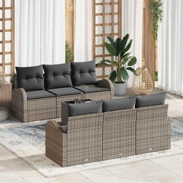 vidaXL Tuinbank Set 7 st Grijs poly rattan, Verzenden