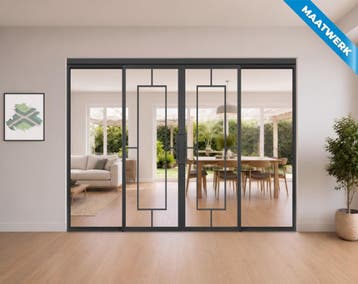 Dubbele stalen Schuifdeuren met koofsysteem en glaspanelen Z, Doe-het-zelf en Bouw, Nieuw, Metaal, Inclusief glas