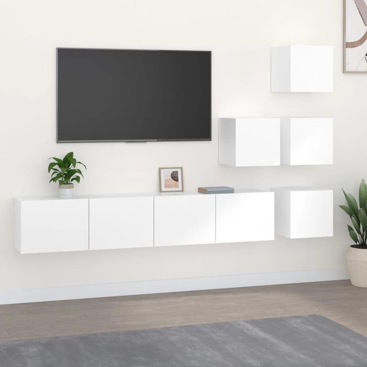 vidaXL Tv-wandmeubel bewerkt hout wit, Huis en Inrichting, Kasten |Televisiemeubels, Nieuw, Verzenden
