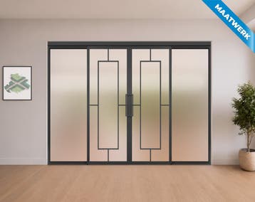 Dubbele stalen Schuifdeuren met koofsysteem en glaspanelen Z, Doe-het-zelf en Bouw, Nieuw, Metaal, Inclusief glas