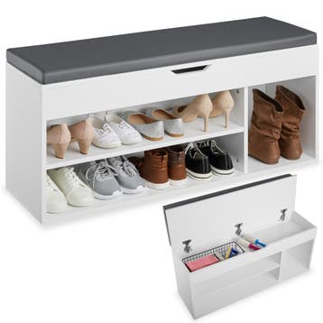 Schoenenkast Natalya met zitkussen 104x30x49cm - wit, Verzenden