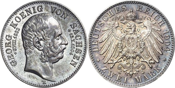 2 Mark Sachsen Georg 1902-1904, Postzegels en Munten, Munten | Europa | Niet-Euromunten, België, Verzenden