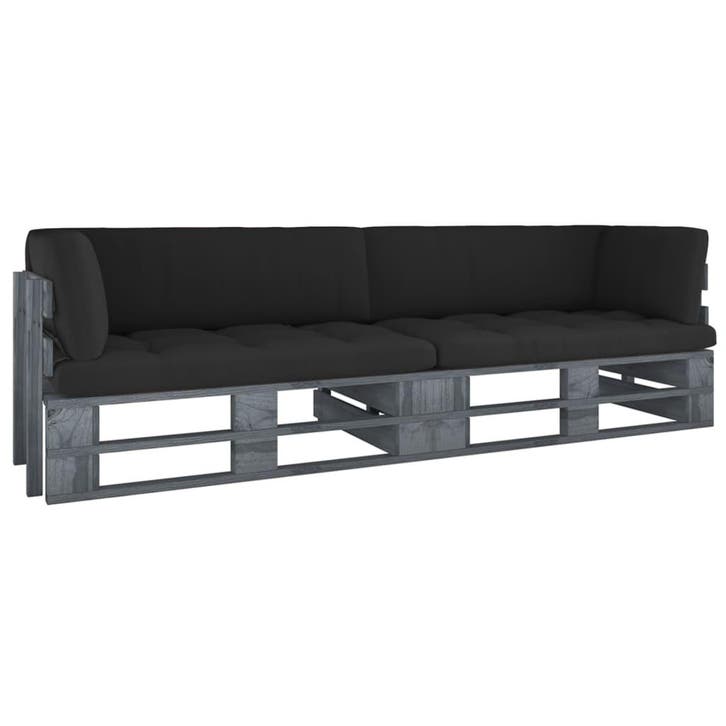 vidaXL Tweezitsbank pallet met kussens grijs geïmpregneerd, Tuin en Terras, Tuinsets en Loungesets, Nieuw, Verzenden