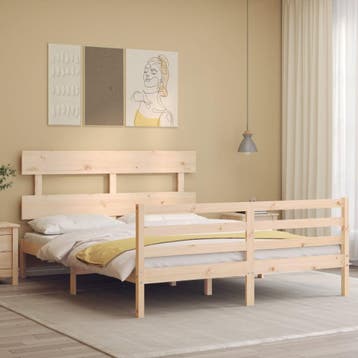 vidaXL Bedframe met hoofdbord massief hout 160x200 cm, Huis en Inrichting, Slaapkamer | Bedden, Verzenden, Nieuw
