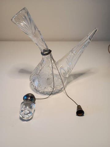 Karaf - Glas - antieke porron met zilver
