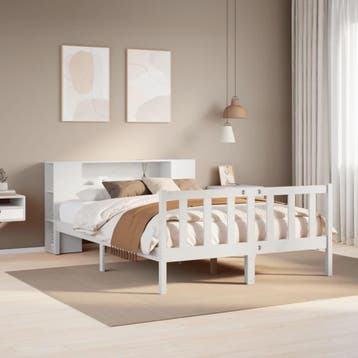 vidaXL Bed met boekenkast zonder matras grenenhout wit, Verzenden, Nieuw