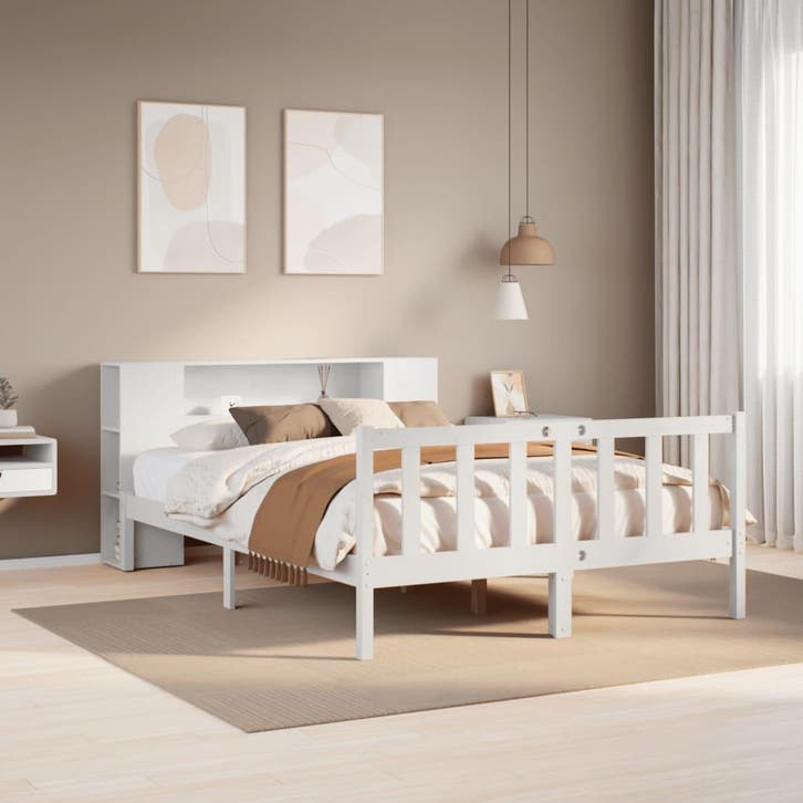vidaXL Bed met boekenkast zonder matras grenenhout wit, Maison & Meubles, Chambre à coucher | Lits, Envoi