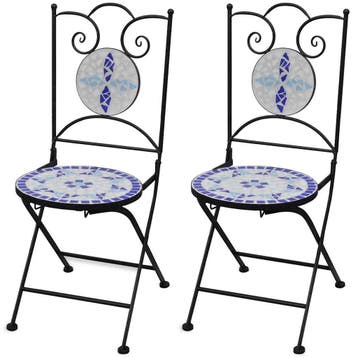 vidaXL Opklapbare stoelen, 2 stuks, keramisch, blauw en wit, Tuin en Terras, Tuinstoelen, Verzenden, Nieuw