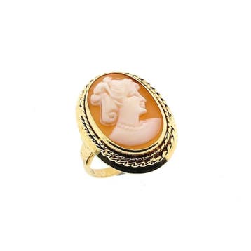 Gouden ring met uitgesneden portret van camee, Handtassen en Accessoires, Ringen, Gebruikt, Ophalen of Verzenden, Kleiner dan 17