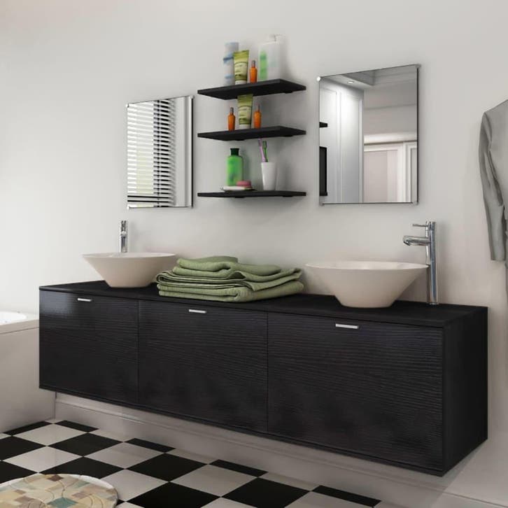 vidaXL Badkamermeubelset 10-delig met kraan en wasbak zwart, Maison & Meubles, Salle de bain | Meubles de Salle de bain, Envoi