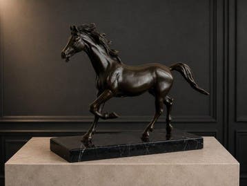sculptuur, Sierlijk en krachtig bronzen paardensculptuur -