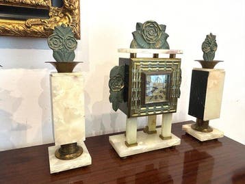 F. Martin - sculptuur, Orologio in marmo completo di due