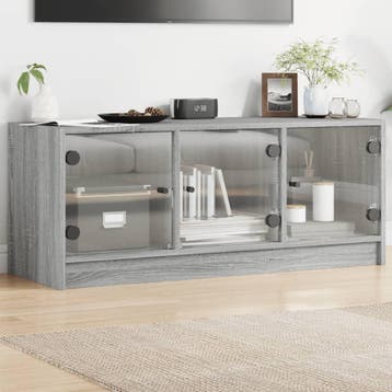 vidaXL Tv-meubel met glazen deuren 102x37x42 cm grijs sonoma, Verzenden, Nieuw