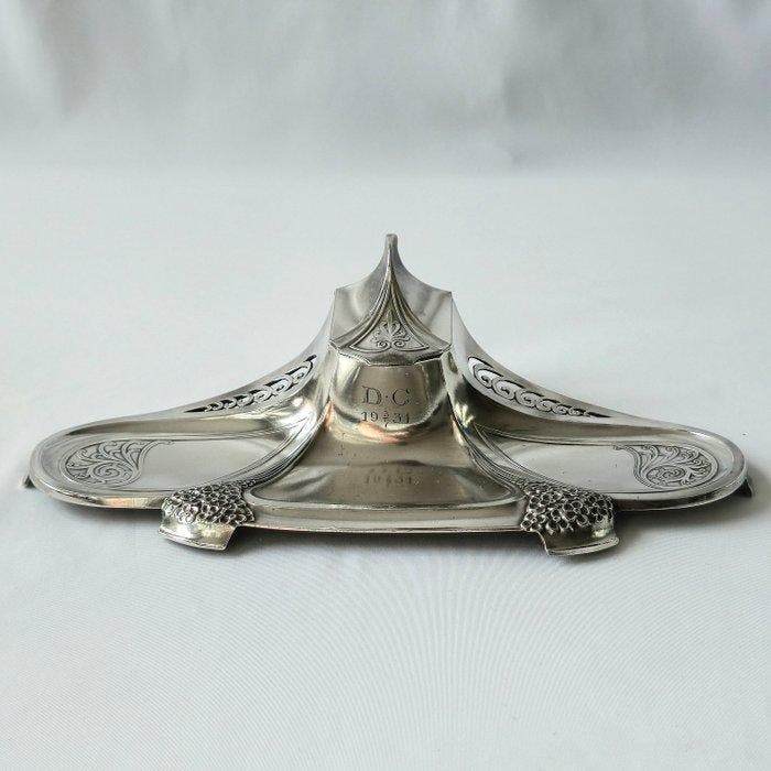 Jugend - Quist - Encrier - Métal argenté, Verre, Antiquités & Art, Art | Objets design