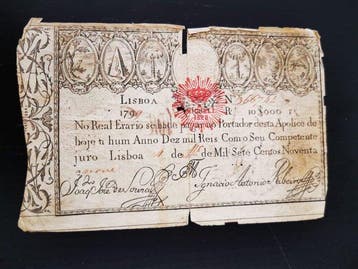 Portugal. 2 x 10000 Reis 1826 (old date 1798) and 1828 (old, Postzegels en Munten, Bankbiljetten | Europa | Niet-Eurobiljetten