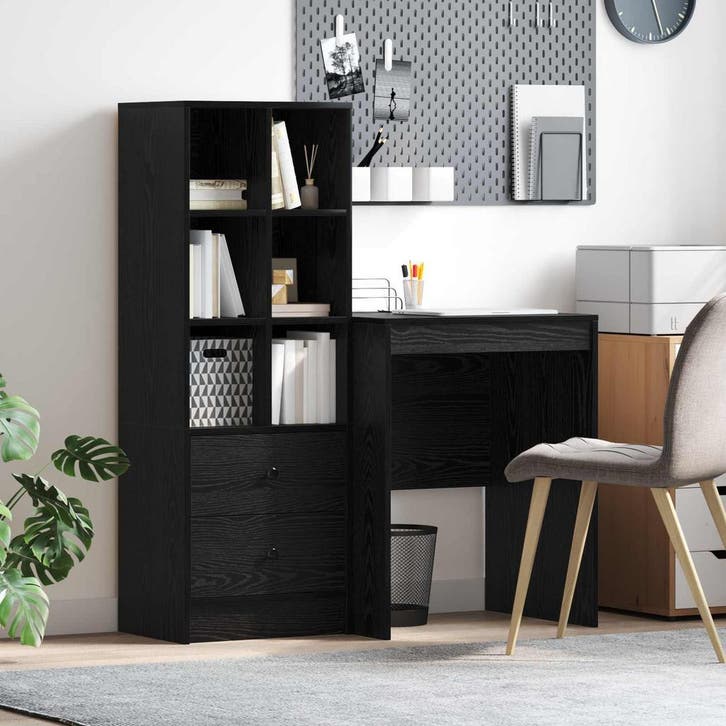 vidaXL Bureau met lade met plank met opslag 2 pcs Zwart, Maison & Meubles, Bureaux, Envoi