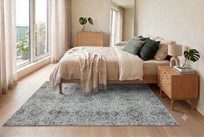 Grijs vintage - Vloerkleed - 210 cm - 105 cm - met, Huis en Inrichting, Stoffering | Tapijten en Vloerkleden