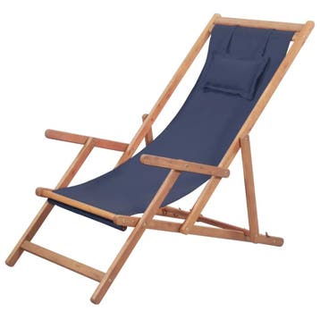 Strandstoel blauw - 50% korting! De goedkoopste deal voor..., Tuin en Terras, Verzenden, Zo goed als nieuw, Hout, Verstelbaar