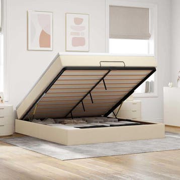 vidaXL Ottoman bed met matras 180x200cm stof crèmekleurig, Verzenden
