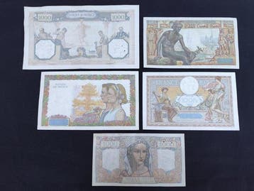 Frankrijk. - 5 Banknotes - various dates (Zonder
