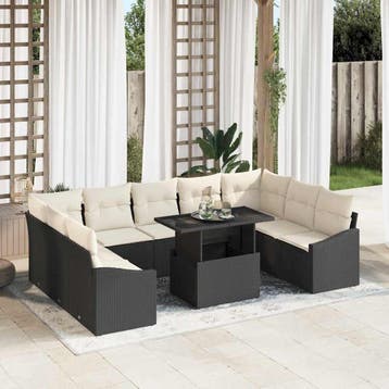 vidaXL Tuinbank Set 10 st Zwart en Crème, Verzenden