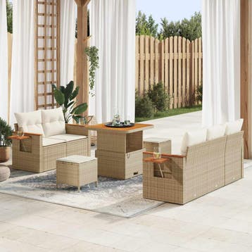 vidaXL Tuinbank Set 8 st Beige poly rattan, Verzenden
