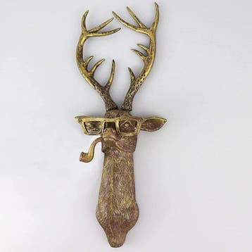 sculptuur, Bronze Deer Head Ornament – Artistic Wall Hanging