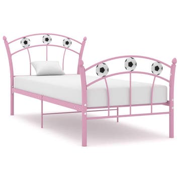 vidaXL Bedframe met voetbaldesign metaal roze 90x200 cm, Verzenden
