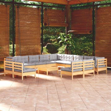 vidaXL 14-delige Loungeset met grijze kussens massief, Verzenden, Loungeset
