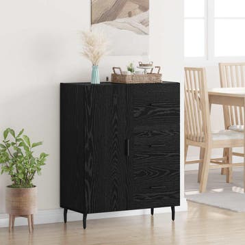 vidaXL Dressoir met lade Zwart Eiken 69,5 x 34 x 90 cm, Verzenden, Nieuw