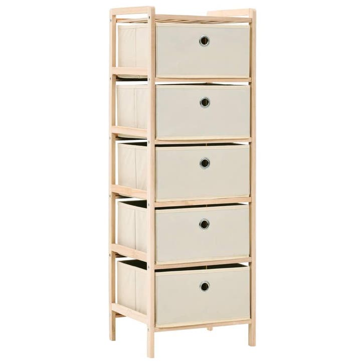 vidaXL Opbergmeubel met 5 stoffen manden cederhout beige, Huis en Inrichting, Kasten | Overige, Nieuw, Verzenden