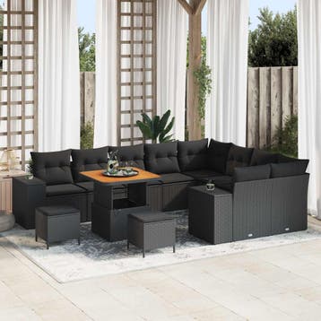 vidaXL Tuinbank Set met kussen 12 pcs Zwart poly rattan, Verzenden