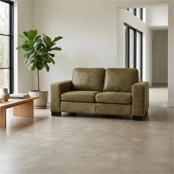 Leren bank Enjoy - 2 zits - Kenia Olive (olijf) - Poten, 150 tot 200 cm, Nieuw, Ophalen of Verzenden, Modern
