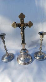 Kruis - Metaal, Hout - 1850-1900 - Antiek altaarset