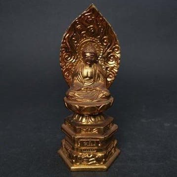 Statue métallique vintage du Bouddha Shakyamuni, japonais,