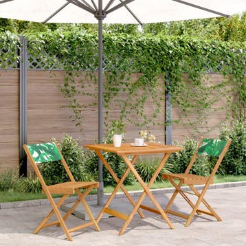 vidaXL 3-delige Bistroset bladpatroon stof en massief hout, Verzenden