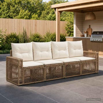 vidaXL Tuinbank Set 4 st Beige en Crème Wit poly rattan, Verzenden, Nieuw