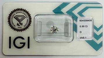 1 pcs Diamant (Natuurlijk) - 0.90 ct - Rond - D (kleurloos), Nieuw