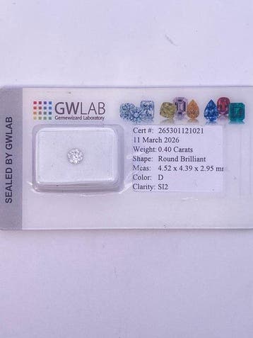 1 pcs Diamant (Naturelle) - 0.40 ct - Rond - D (incolore) -