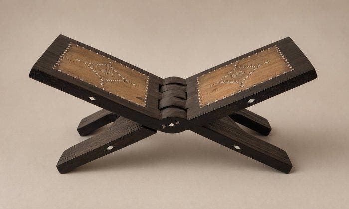 Elegante opvouwbare koranstandaard - Hout, parelmoer,, Antiquités & Art, Antiquités | Livres & Manuscrits