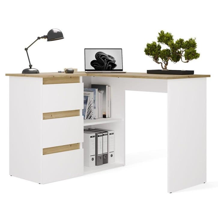 Hoekbureau nice wit eiken  3 lades links Wit (Kantoor), Maison & Meubles, Bureaux, Envoi
