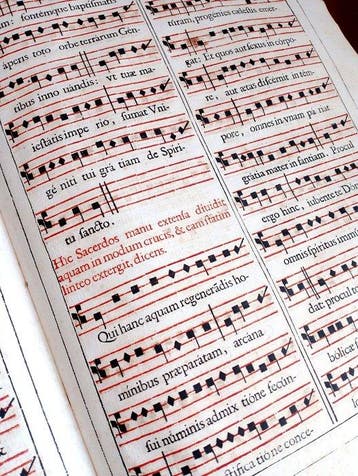 Romae - Foglio Messale Papa Pio V, Tetragramma, Spartito
