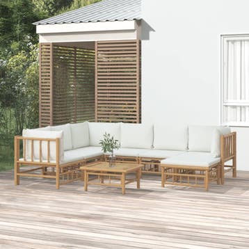 vidaXL 8-delige Loungeset met kussens bamboe crèmewit, Verzenden, Loungeset